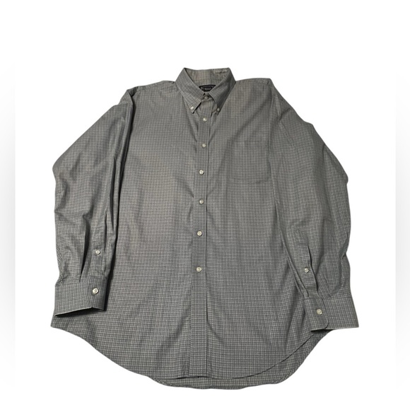 Land’s End men’s long sleeve plaid button-down shirt size 17.5/ 35 blue/ gray - Picture 1 of 9